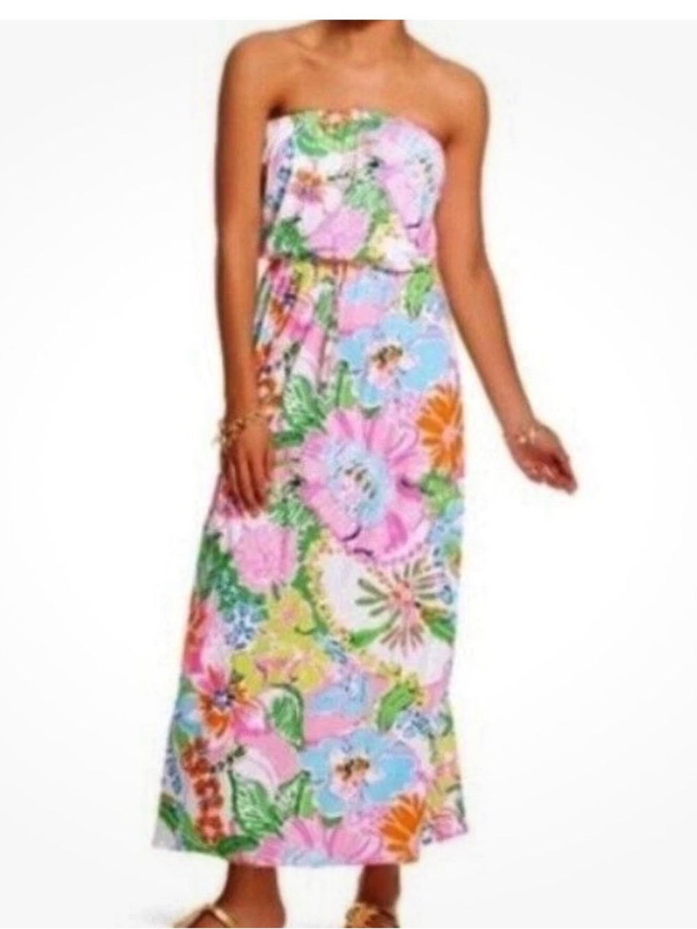 Lilly Pulitzer for Target MAXI Long Dress Nosey Posey Strapless Pink 1X